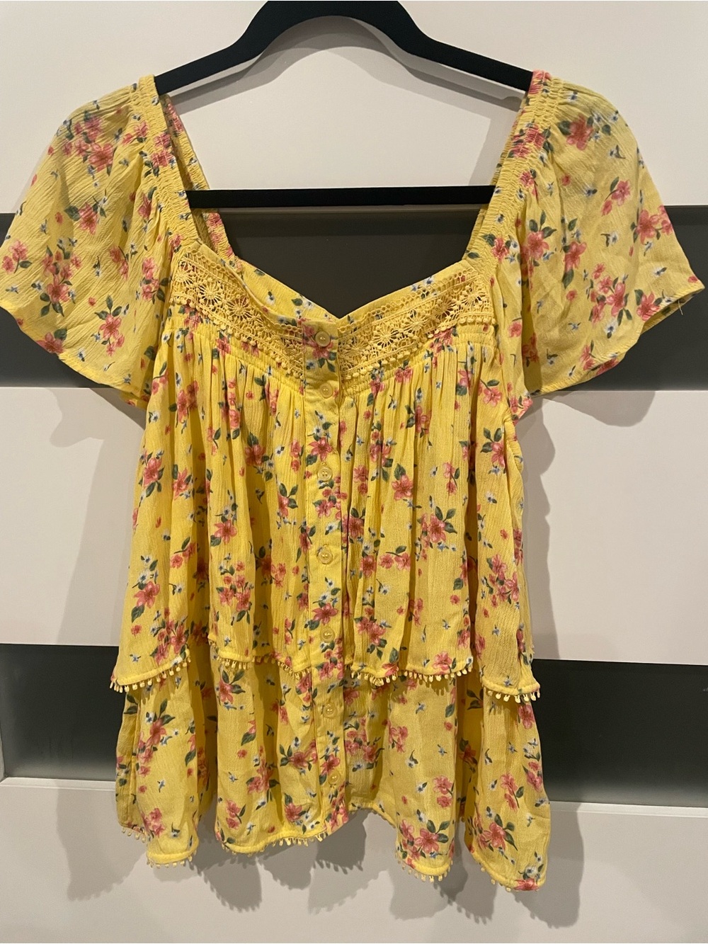 SELFIE Floral Blouse in Yellow & Pink XL